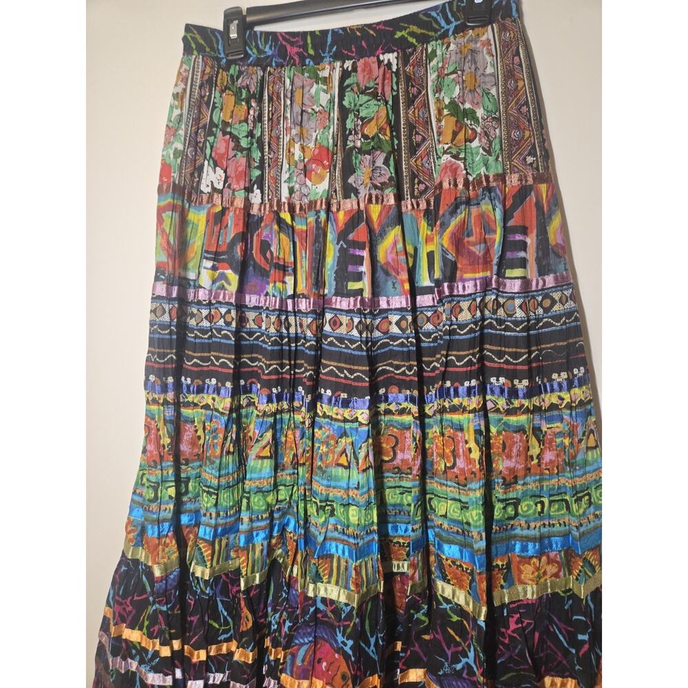 TravelSmith Black Multicolor Boho Tiered Maxi Skirt - Picture 3 of 7